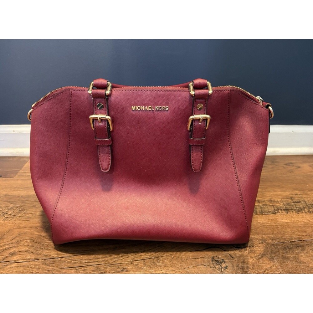 Michael Kors Ciara Large TZ Satchel Maroon Leather